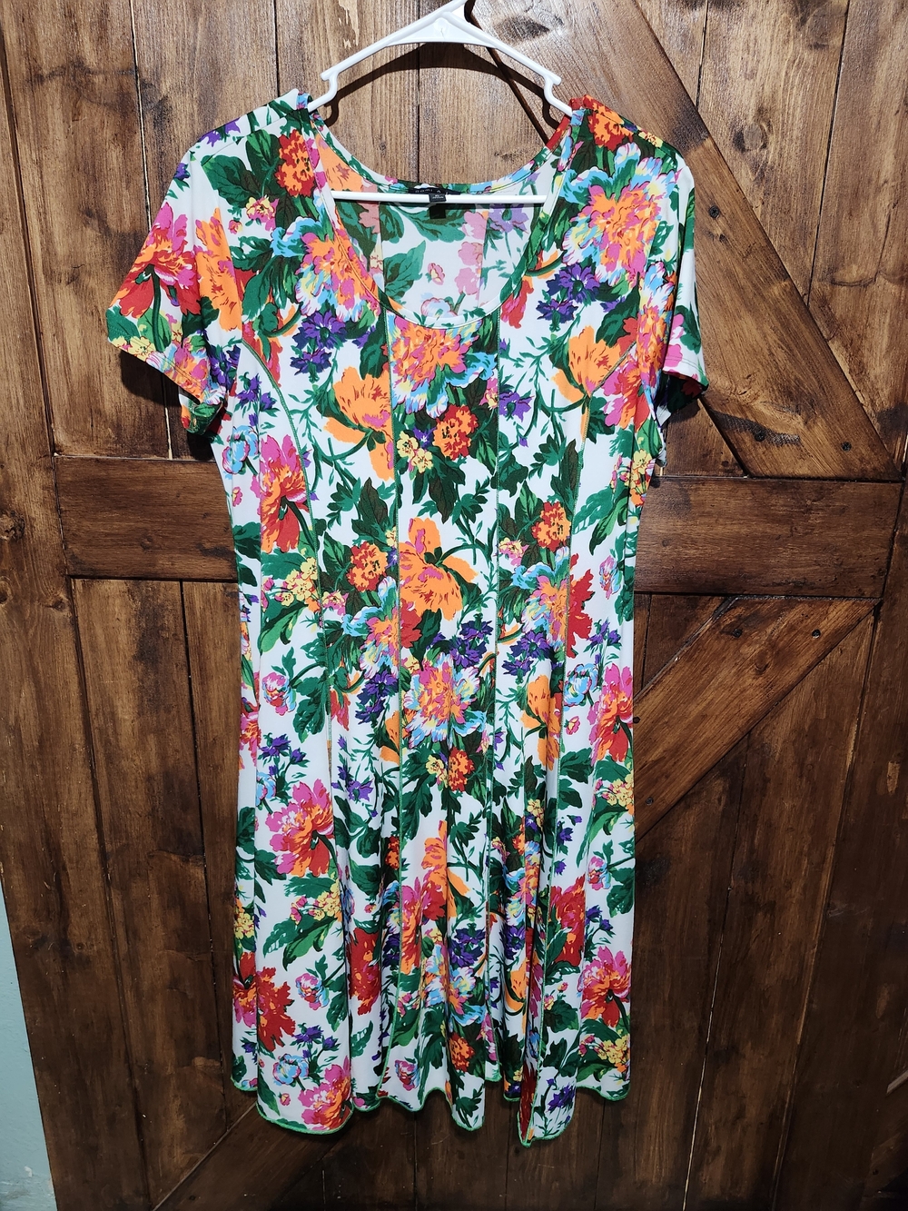 Sami & Jo White Floral Swing Dress with Orange, Pink & Green